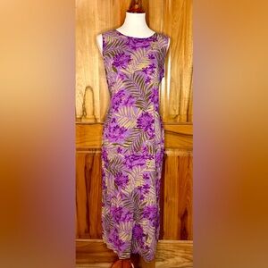 Norton McNaughton - Purple & Green Lotus/Orchid/Fern Print Sundress - EUC - PXL